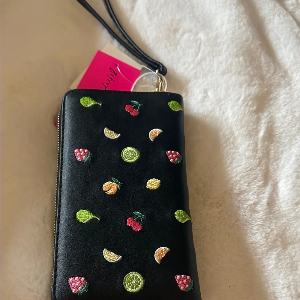 Betsey Johnson Black Wallet with Colorful Fruit Accents